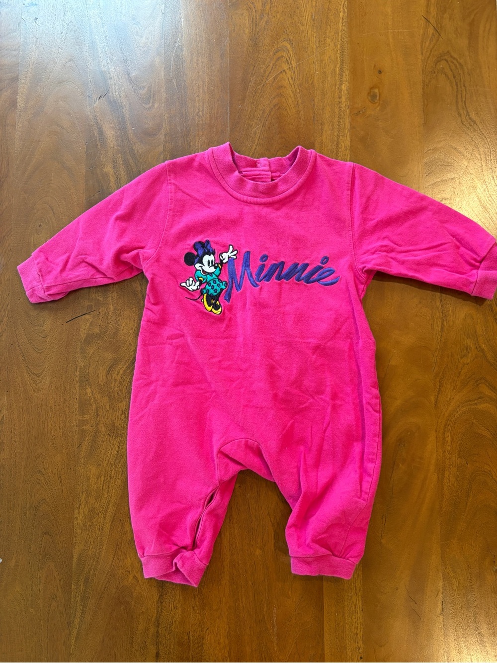 1990s Disney Embroidered Minnie Mouse Hot Pink Baby Romper